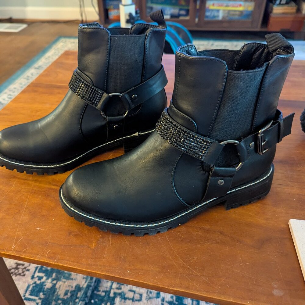 Black Biker Boots, 9W